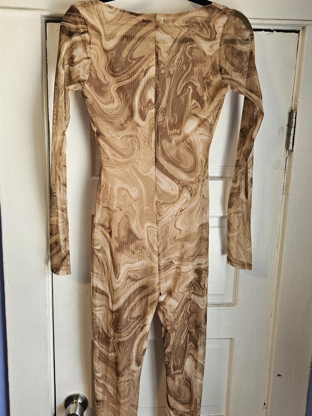 Naked Wardrobe Marble-Print Jumpsuit/Bodysuit in Brown - Picture 5 of 6
